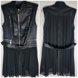 Tricotto Vegan Faux leather Biker Shirt Dress Sleeveless Top Sz S